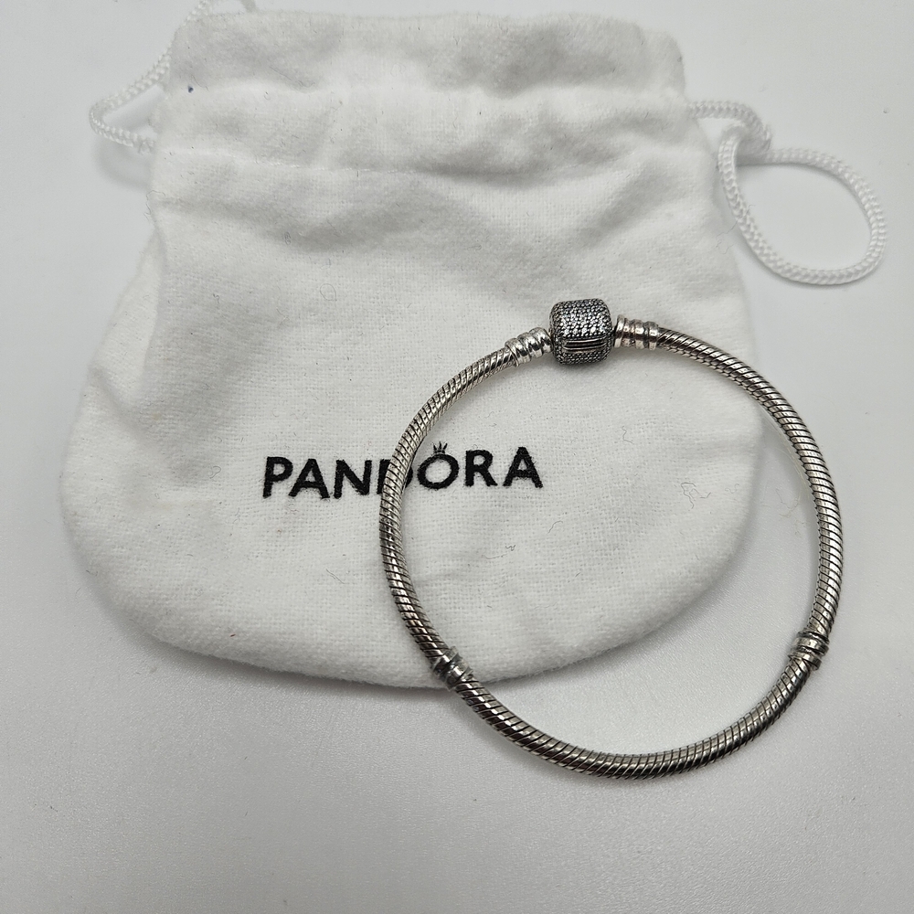 Pandora Moments Sparkling Pave Clasp Snake Chain Sterling Silver Bracelet Bag